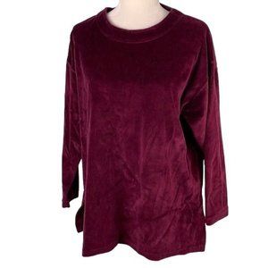 Tweeds Oversized Velour Velvet Sweater S Maroon Red Long Sleeve Round Neck